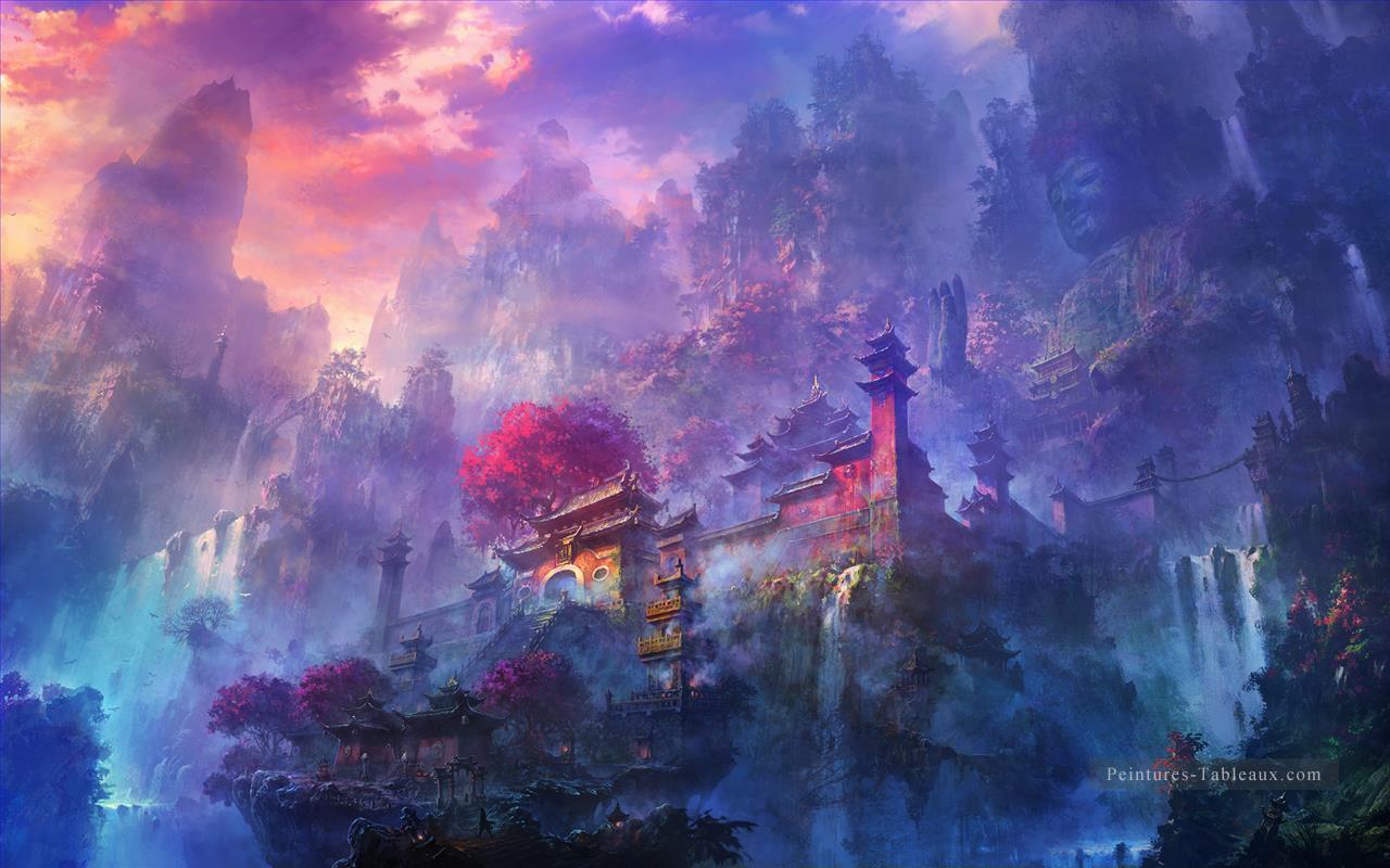 temple fantastique du monde chinois à Montagne Peintures à l'huile